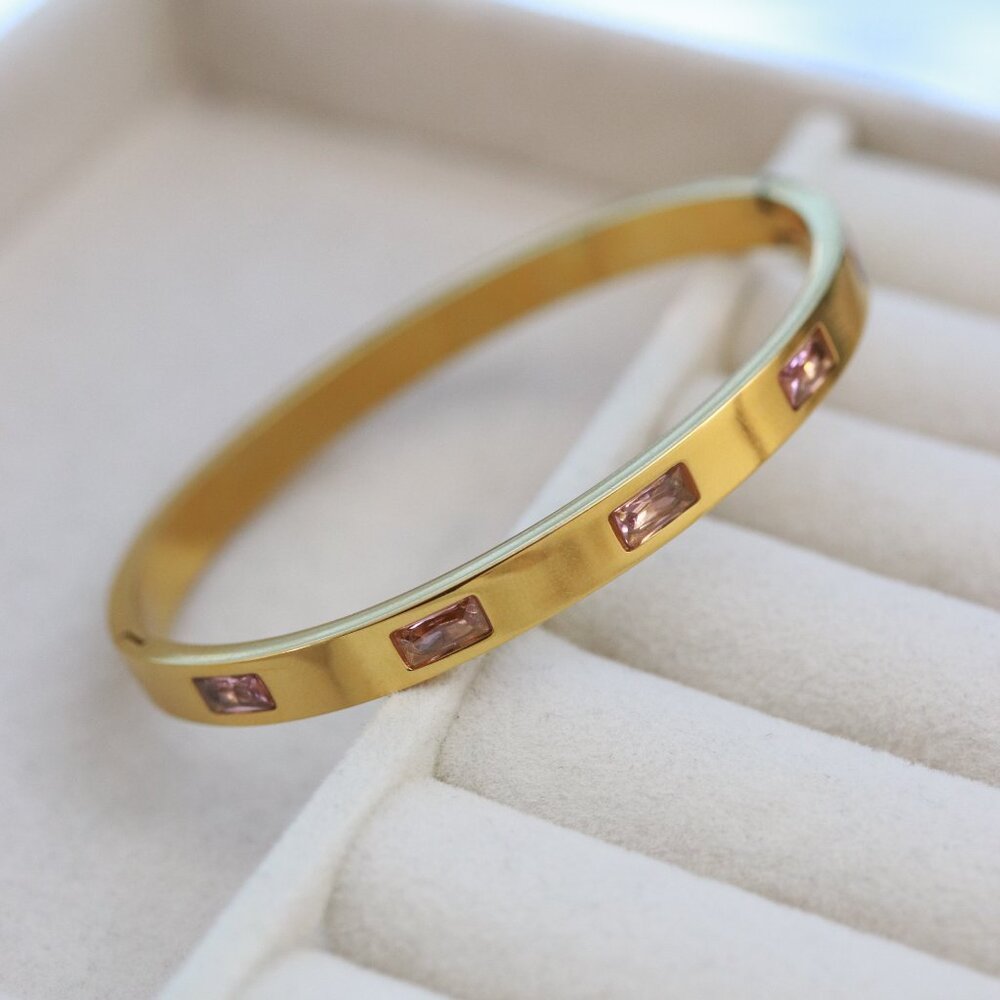 Rectangular Rhinestone Bangle Bracelet Stainless … - image 4